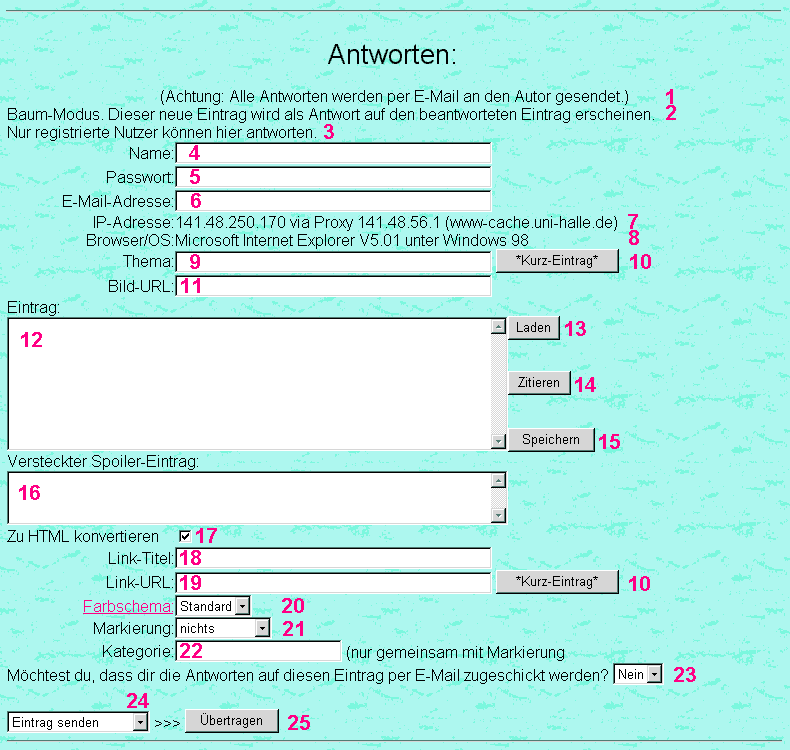 Eingabeformular für Beiträge und Antworten